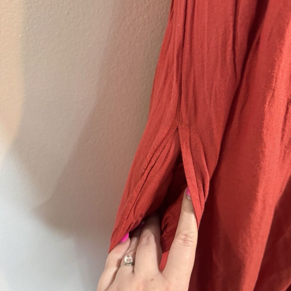 Old Navy Shirt Dress S Midi Smocked Embroidered Prairie Milkmaid Red White Boho - Picture 5 of 12